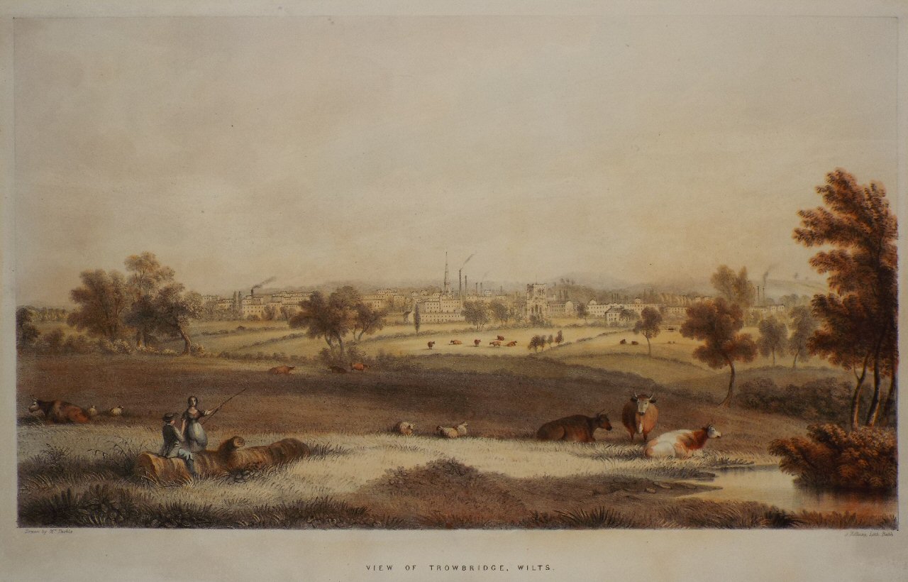 Lithograph - View of Trowbridge, Wilts. - Hollway